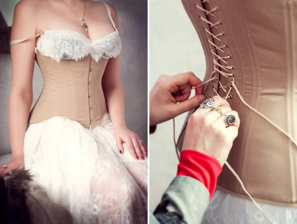 Nude tightlacing underbust beige training corset