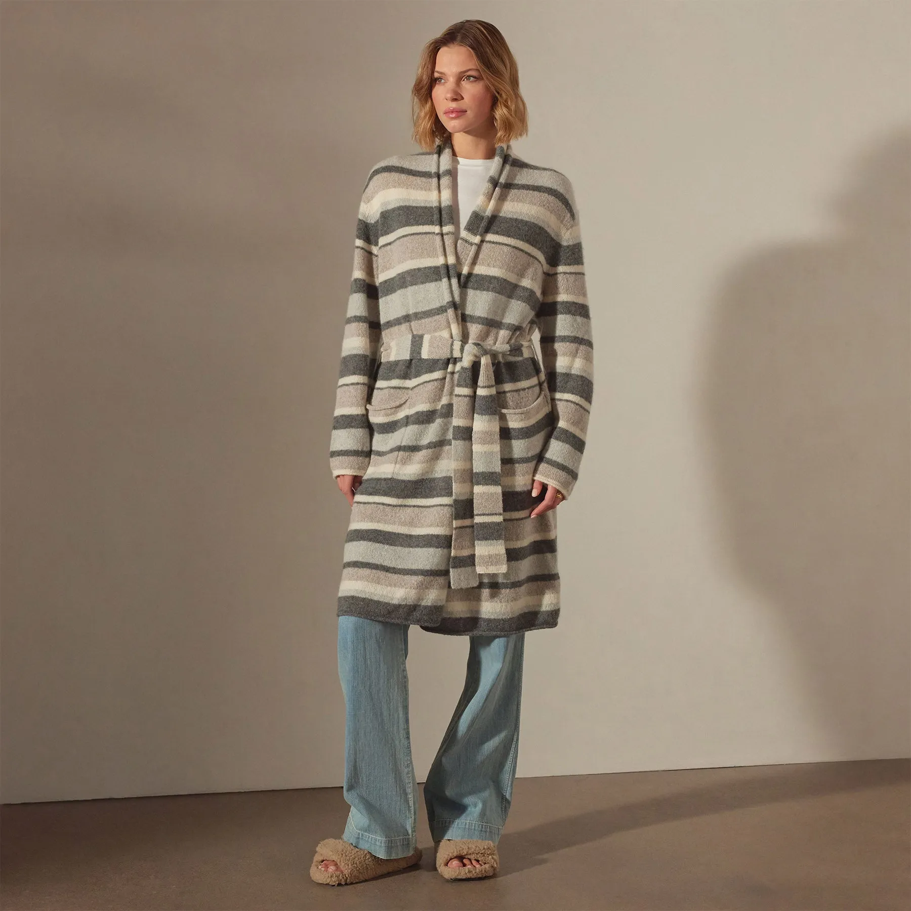 OLD Lightweight Cashmere Striped Cardigan - Thunder/Mist/Hazel/Ivory