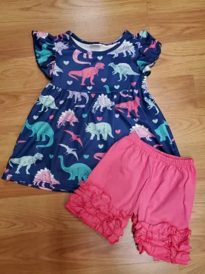 Pastel Dinosaur Dress and Short Set