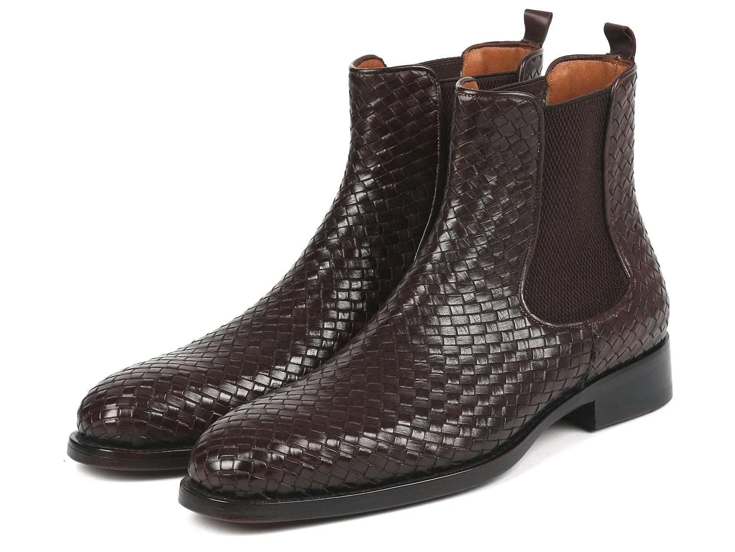 Paul Parkman Brown Woven Leather Chelsea Boots
