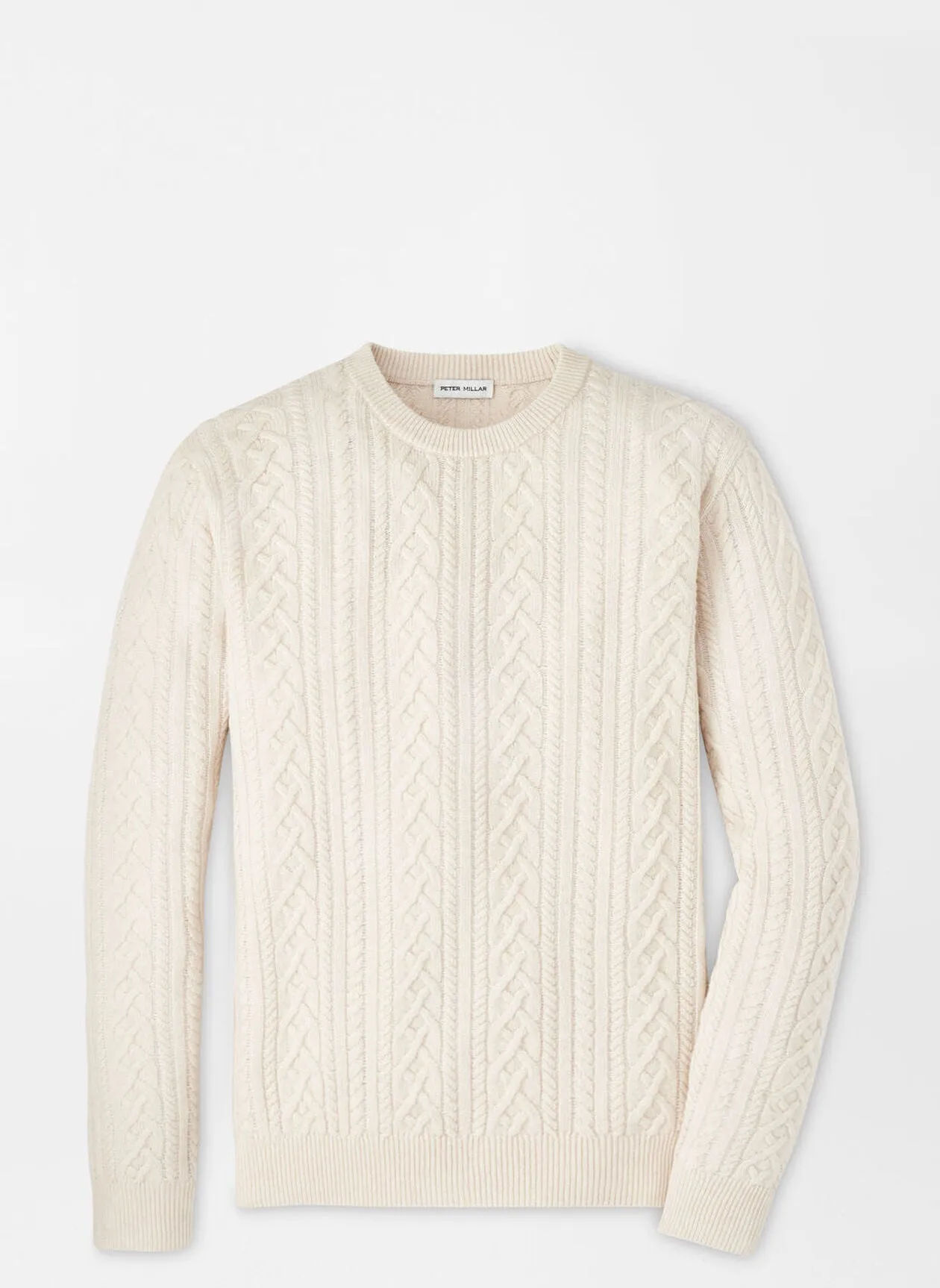 Peter Millar Mens Classic Fit Crescent Ridge Cable Crew - WINTER IVORY