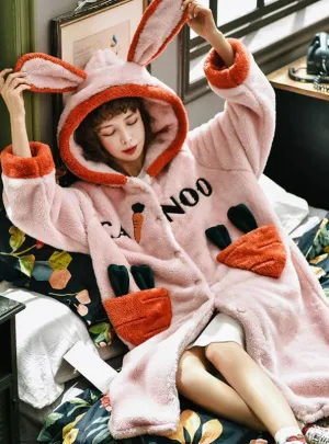 PINK CARROT THICKENED LOOSE ROBE BATHROBE CORAL