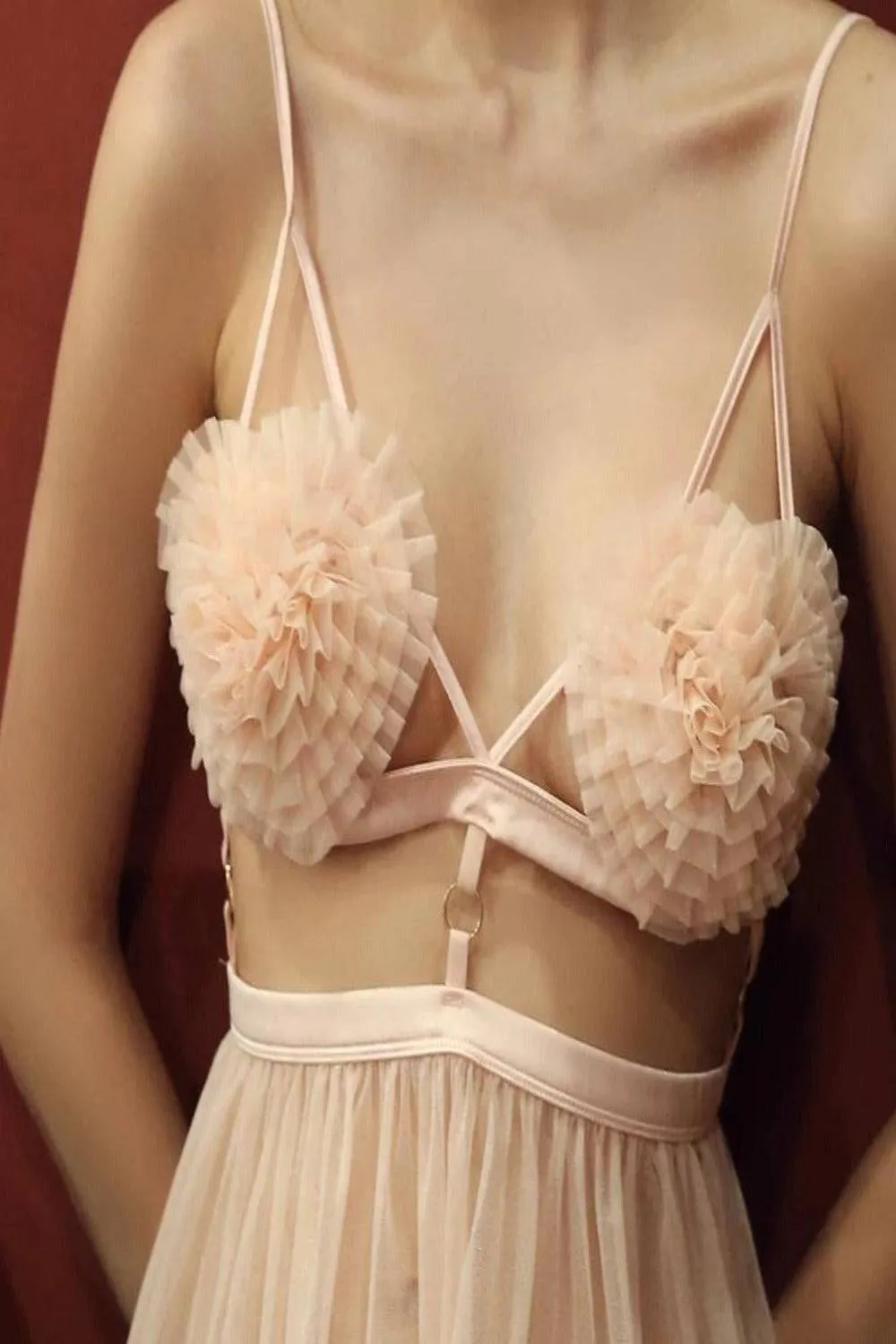 Pink French Lace Wire-Free Bra And Underwear Lingerie Set