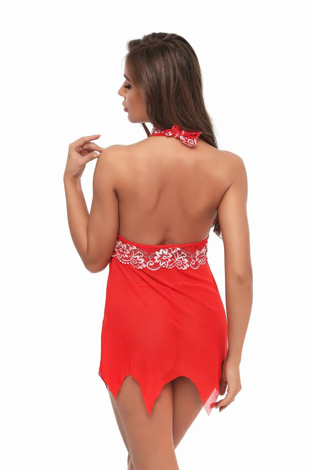 Pink Spaghetti 2 Piece Womens Lace Babydolls Sets - Low Cut Chemise Lingerie Set Sleepwear for
