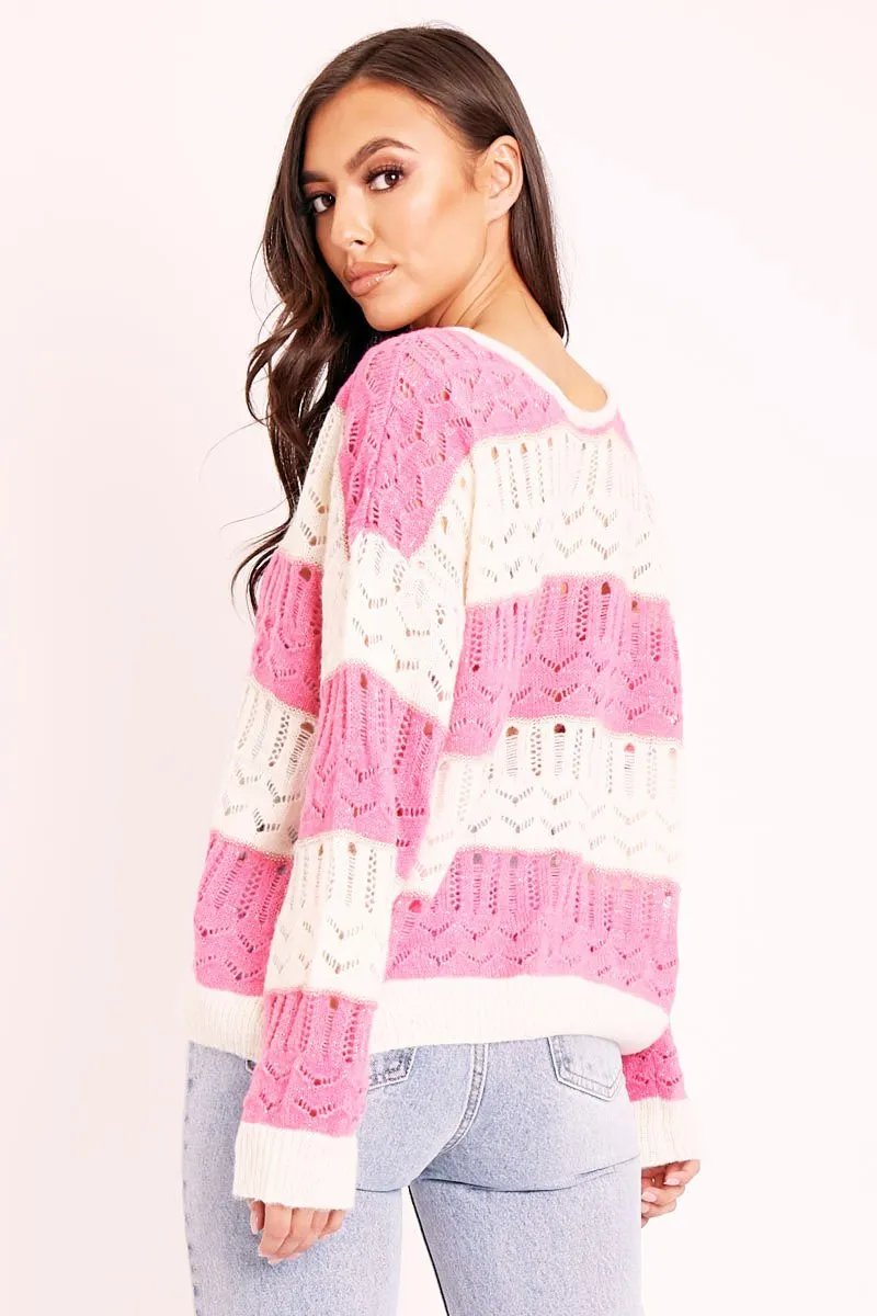 Pink Striped Metallic Thread Knit Jumper - Aarolyn