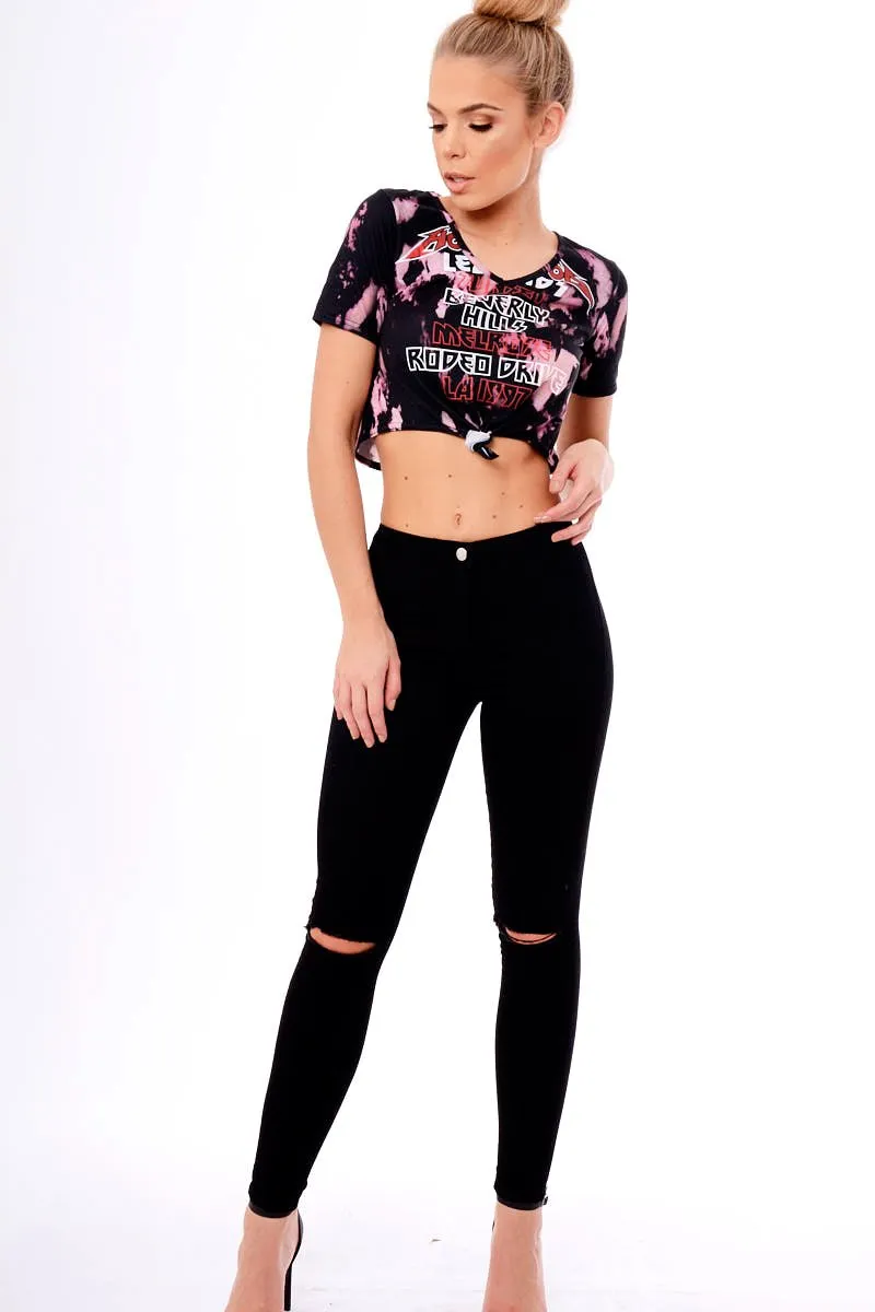 Pink Tie Dye Slogan Print Crop Top - Jaiden