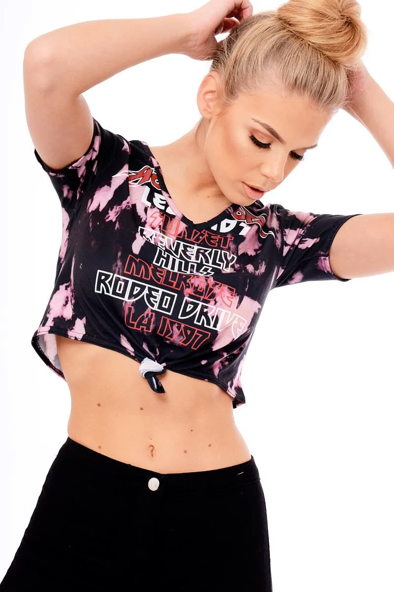 Pink Tie Dye Slogan Print Crop Top - Jaiden