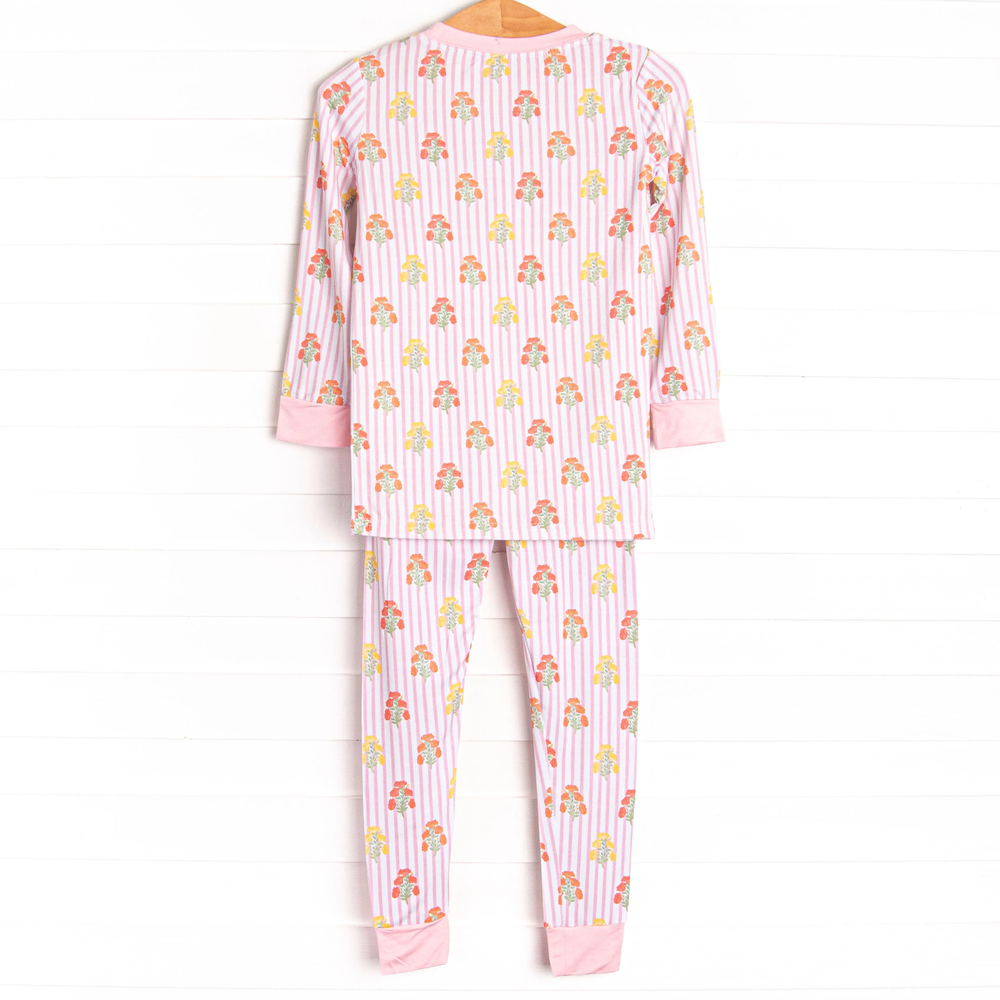 Pinstripe Petals Bamboo Pajama Set, Pink