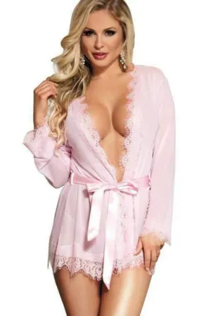 Plus Size Babydoll Lace Trim Mesh See Through Robe