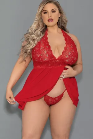 Plus Size Halter Tie Shorty Babydoll