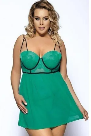 Plus Size Lace Cup Push Up Bra Babydoll Nightgown Lingerie Set