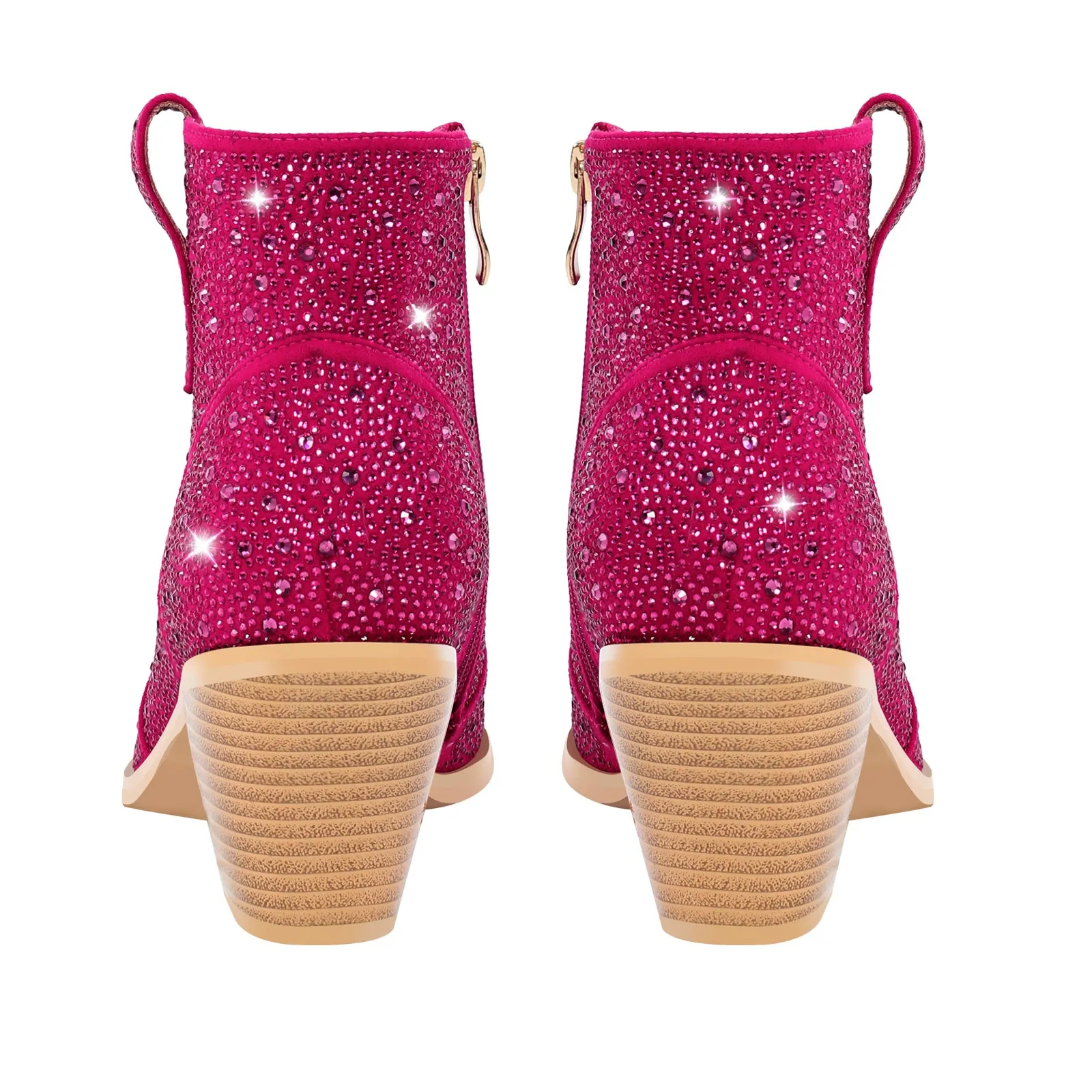 Pointed Toe Chunky Heel Rhinestone Boots