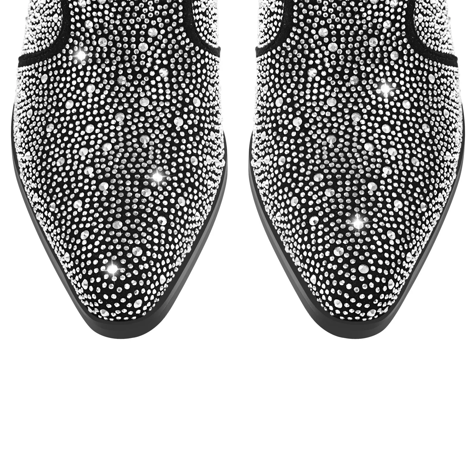 Pointed Toe Chunky Heel Rhinestone Boots