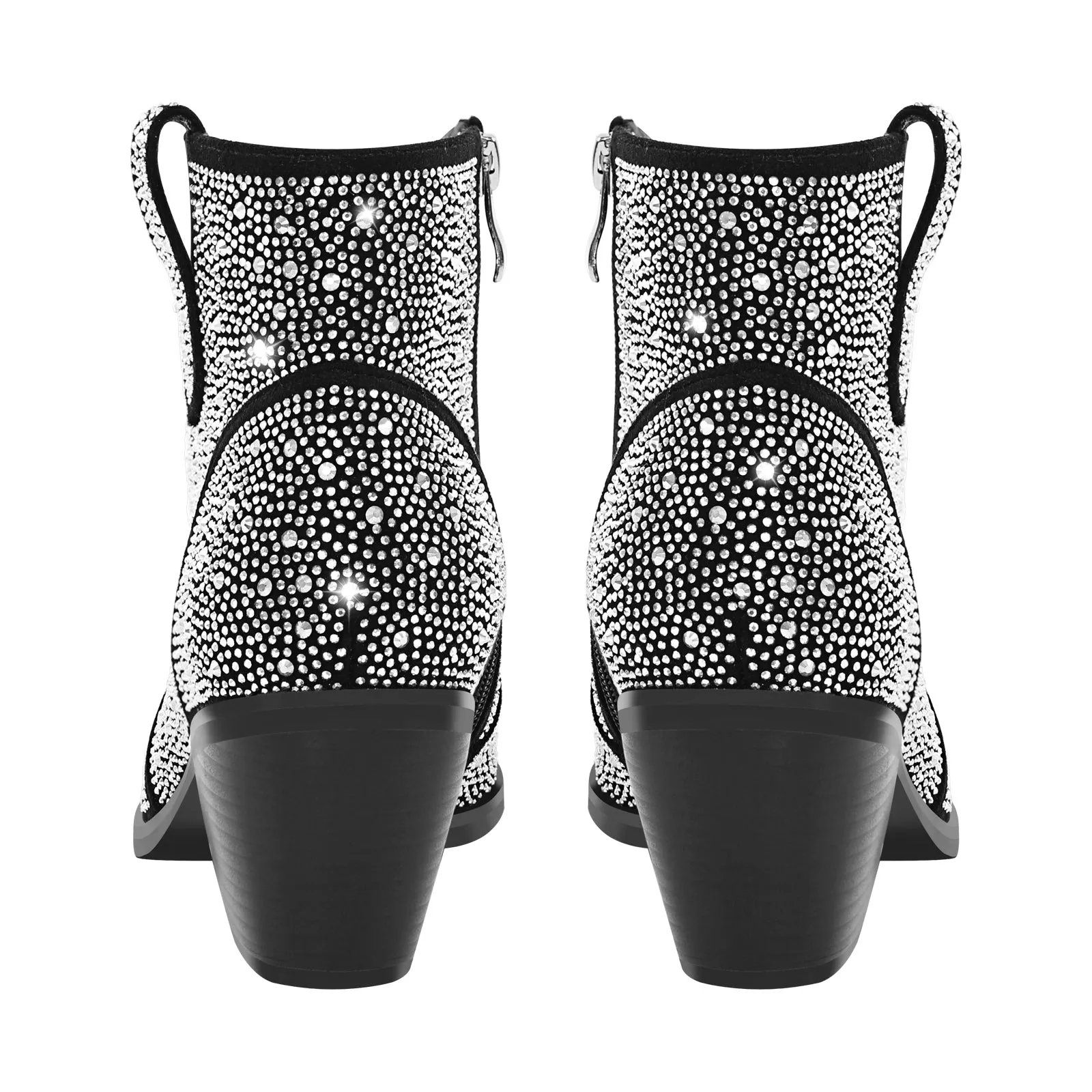 Pointed Toe Chunky Heel Rhinestone Boots