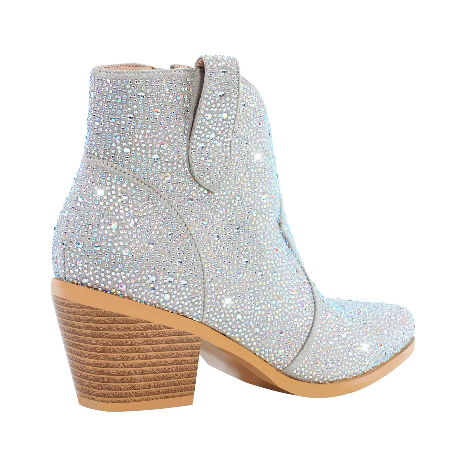 Pointed Toe Chunky Heel Rhinestone Boots