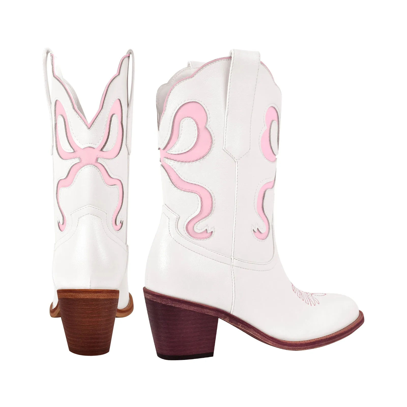 Pointed Toe Pink Bow Cowgirl Ankle Boots