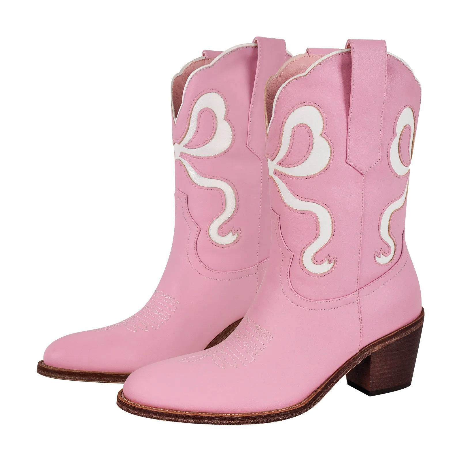 Pointed Toe Pink Bow Cowgirl Ankle Boots