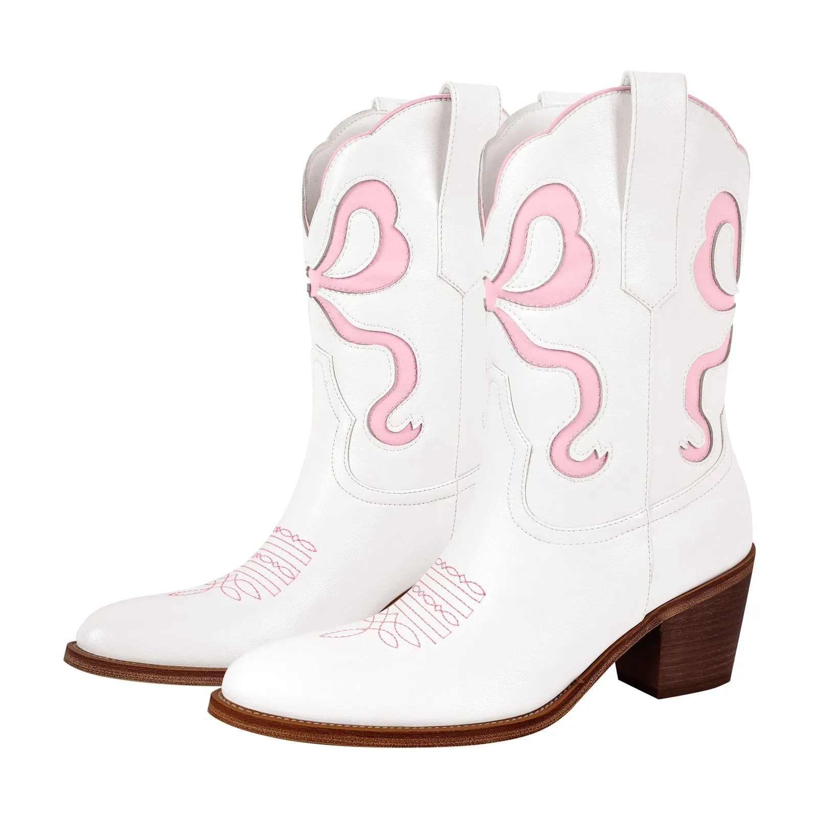 Pointed Toe Pink Bow Cowgirl Ankle Boots