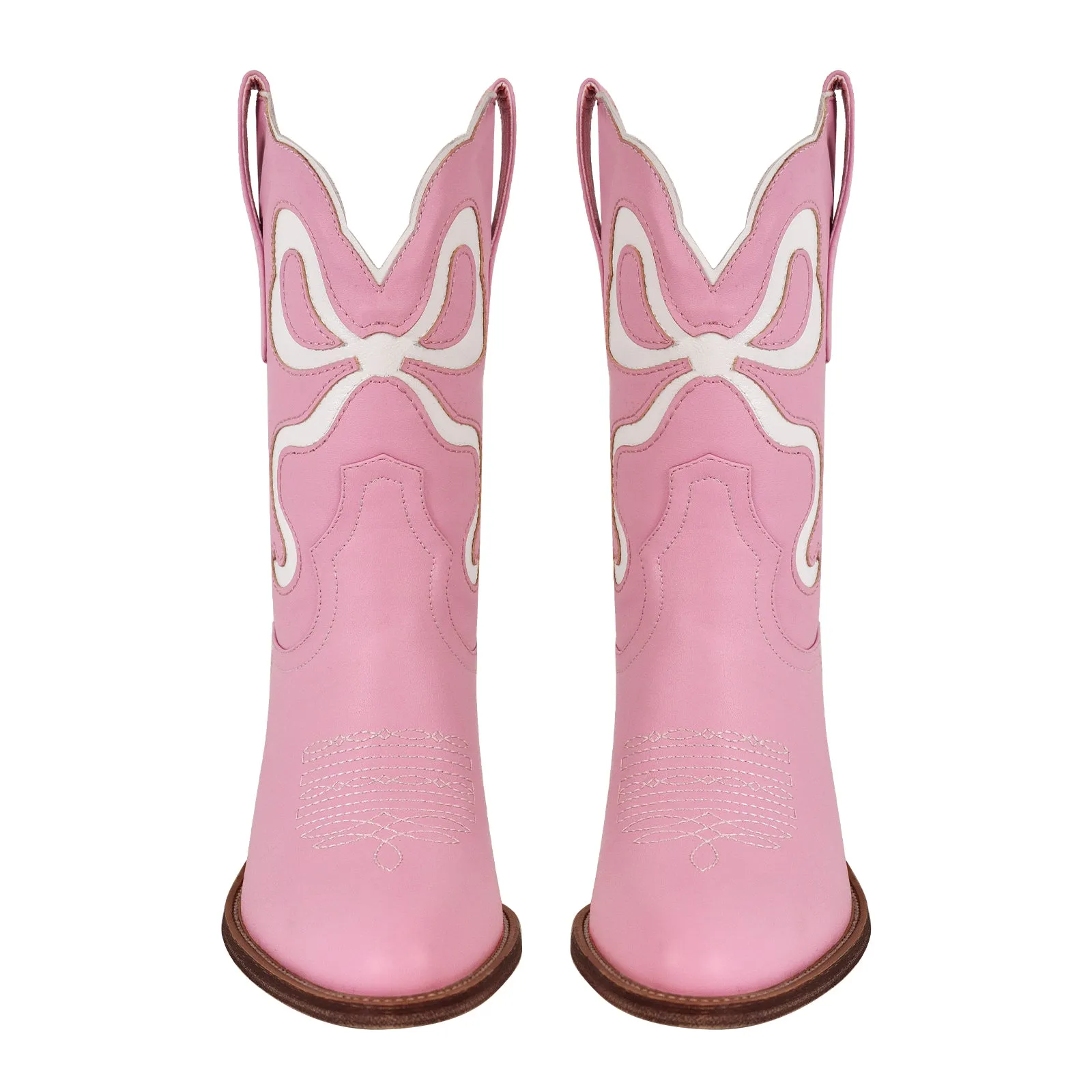 Pointed Toe Pink Bow Cowgirl Ankle Boots