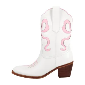 Pointed Toe Pink Bow Cowgirl Ankle Boots