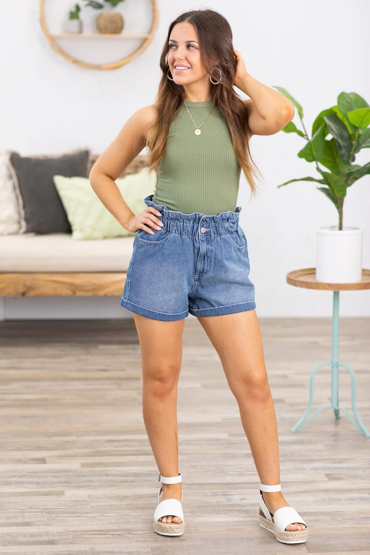 Rewash Elastic Waist Paperbag Shorts