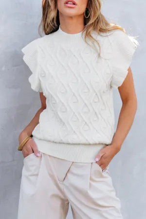 Rue Ruffled Round Neck Cap Sleeve Knit Top