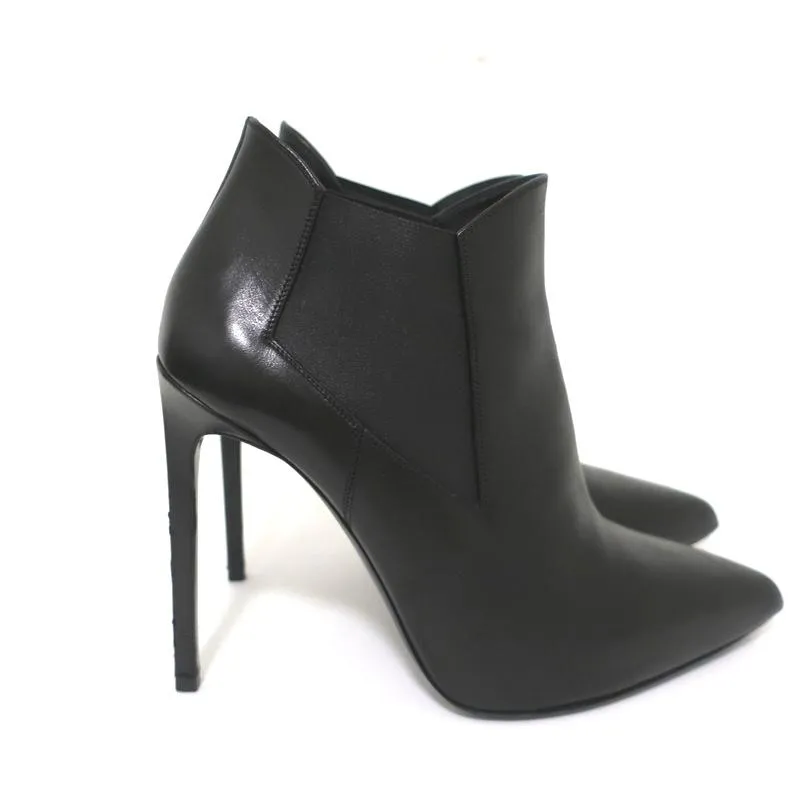 Saint Laurent Paris Chelsea Boots Black Leather Size 40.5 Point Toe Ankle Boots