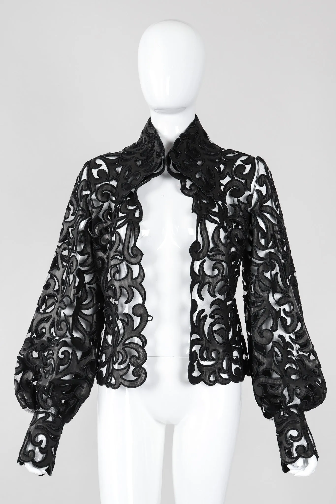 Sheer Leather Appliqué Mesh Blouse