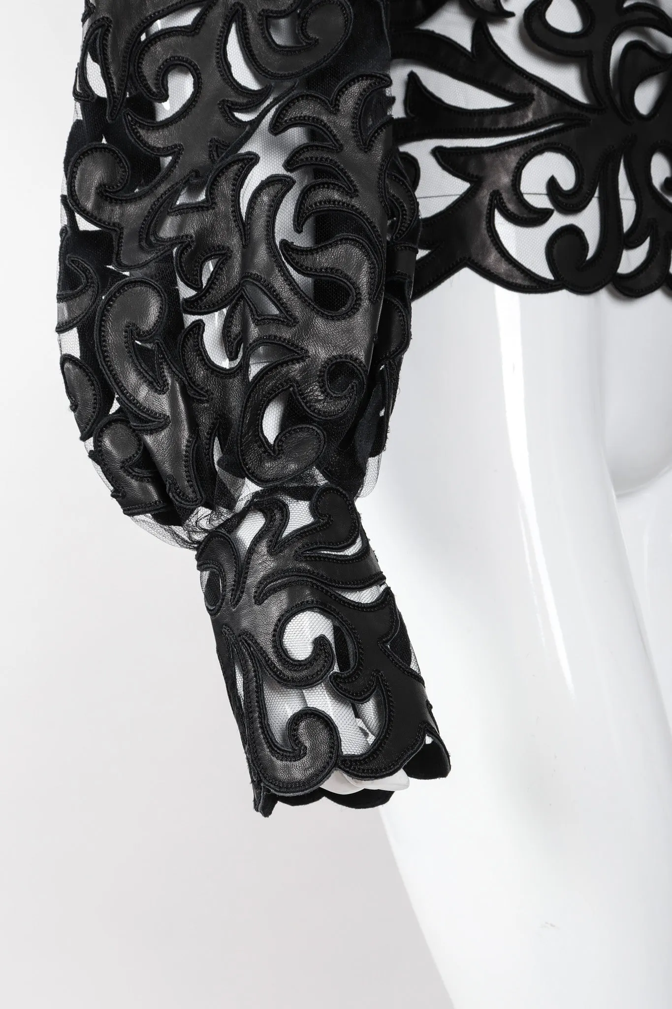 Sheer Leather Appliqué Mesh Blouse