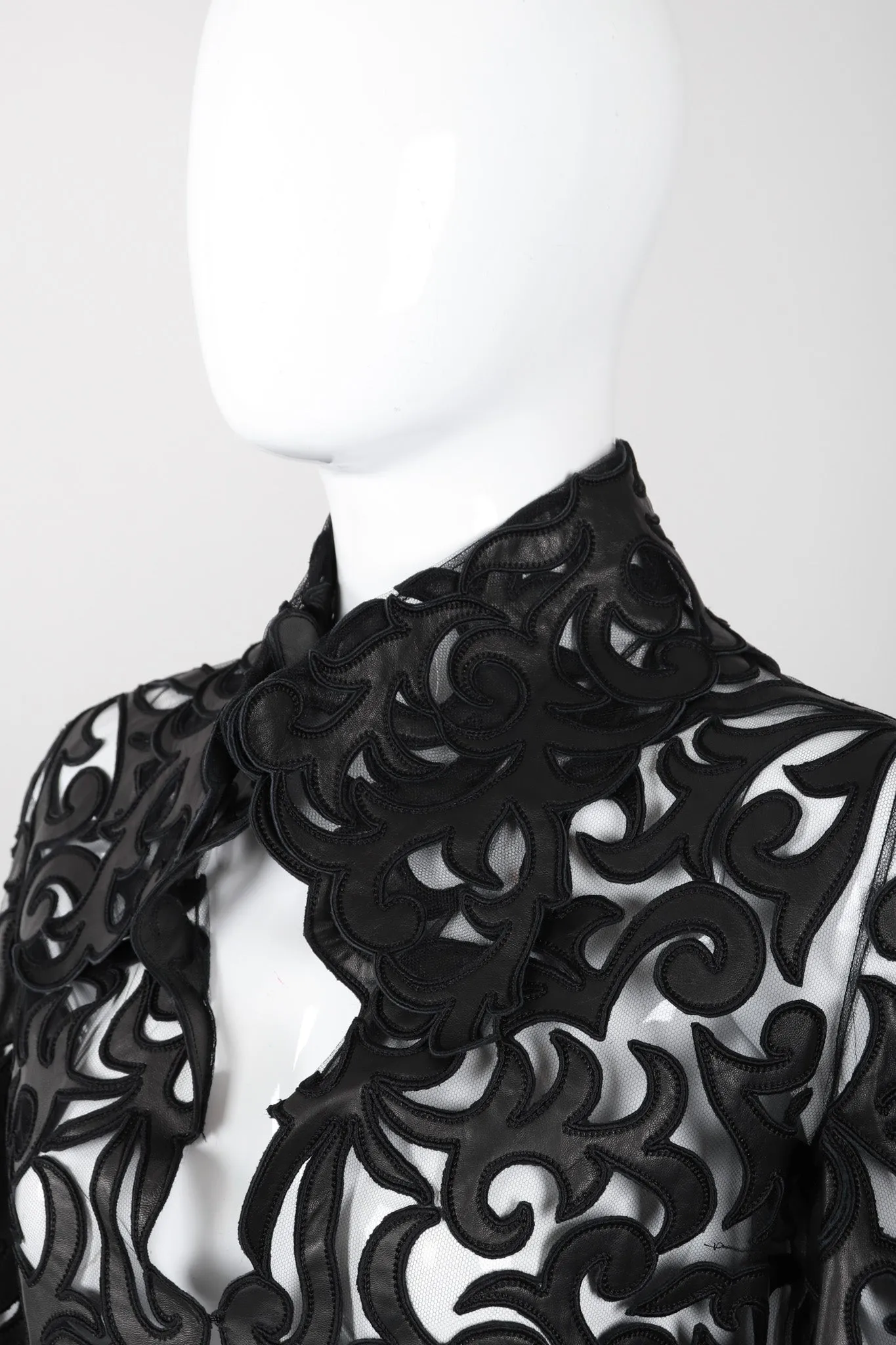 Sheer Leather Appliqué Mesh Blouse