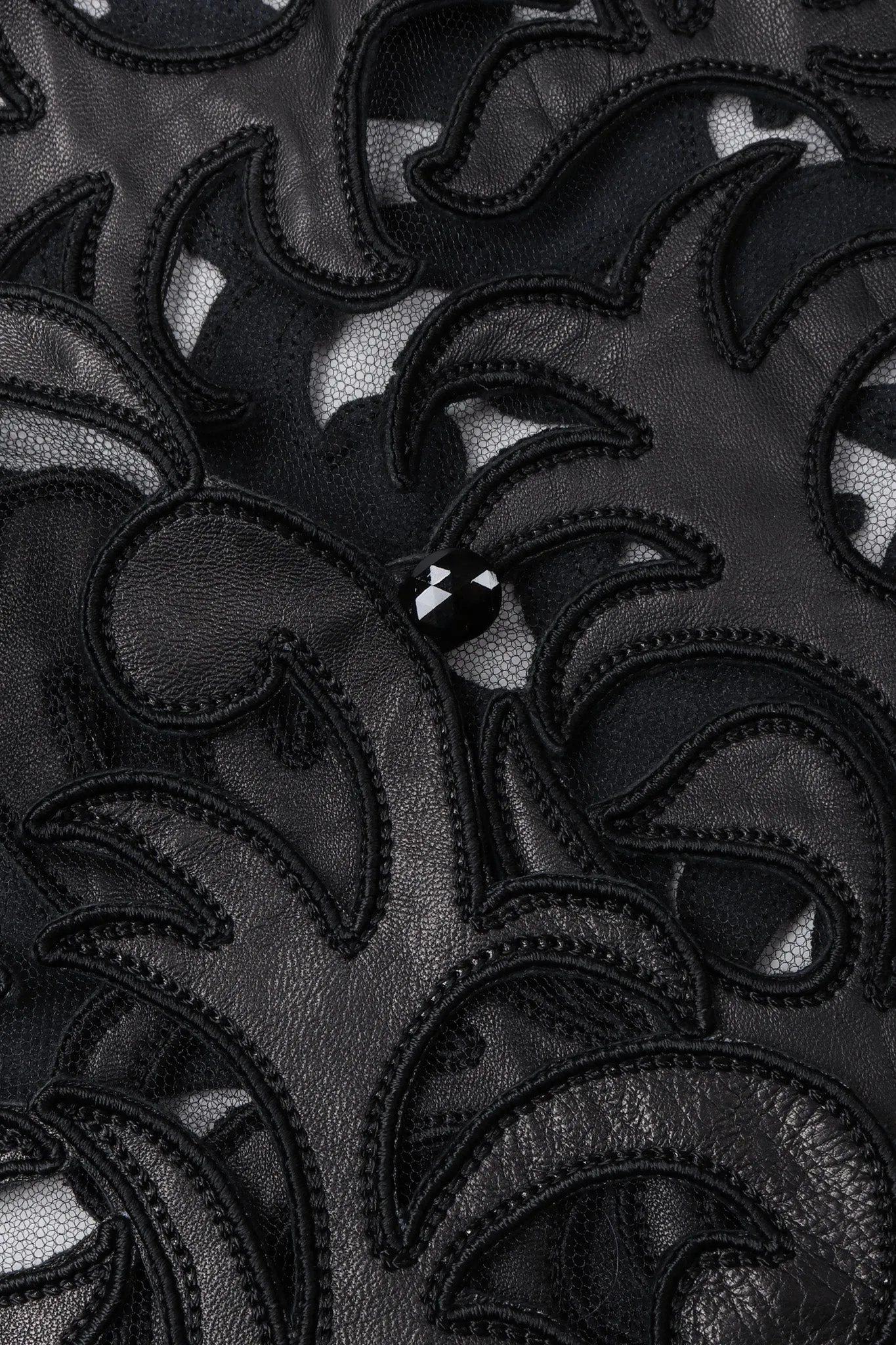 Sheer Leather Appliqué Mesh Blouse