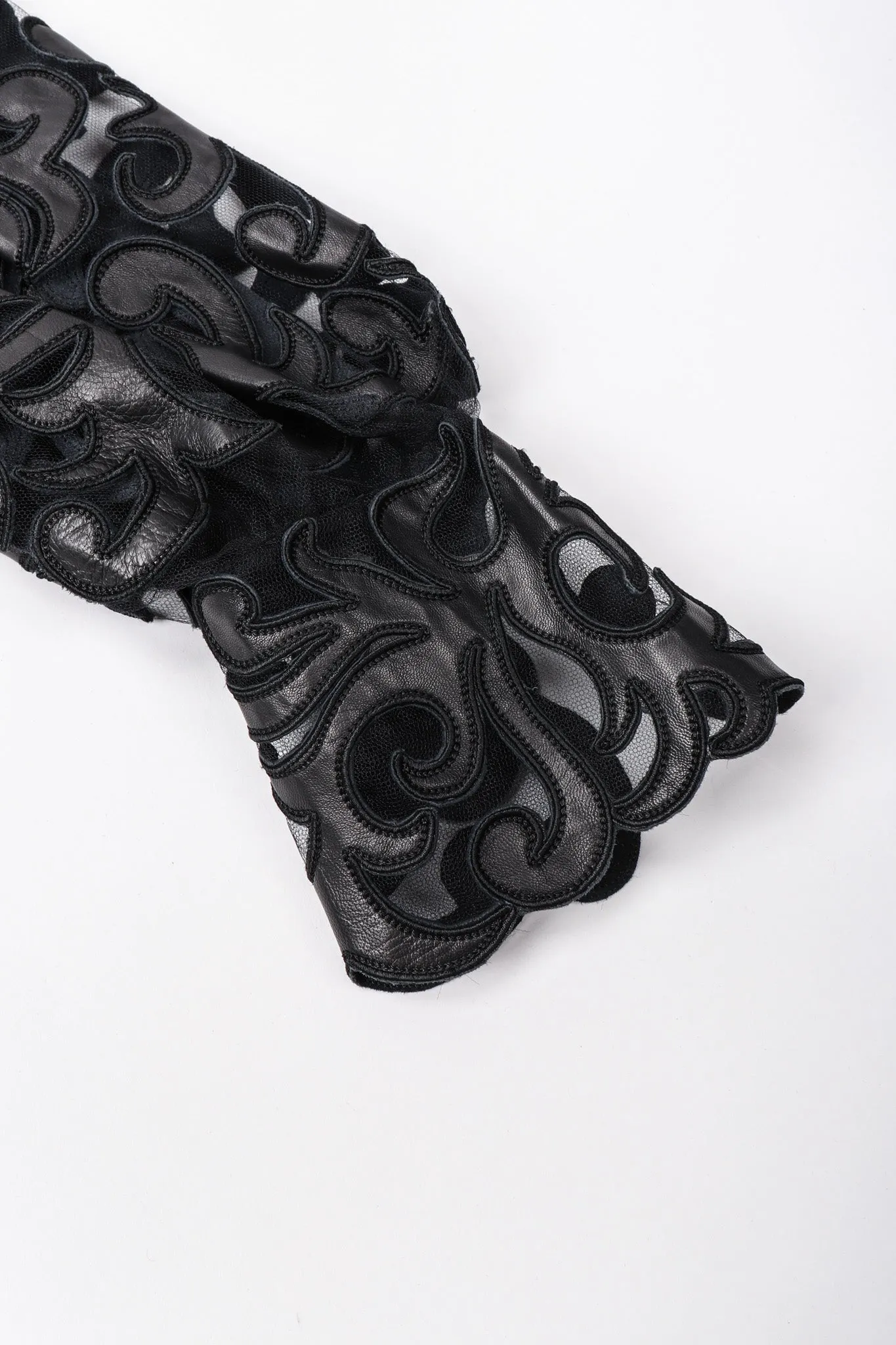 Sheer Leather Appliqué Mesh Blouse