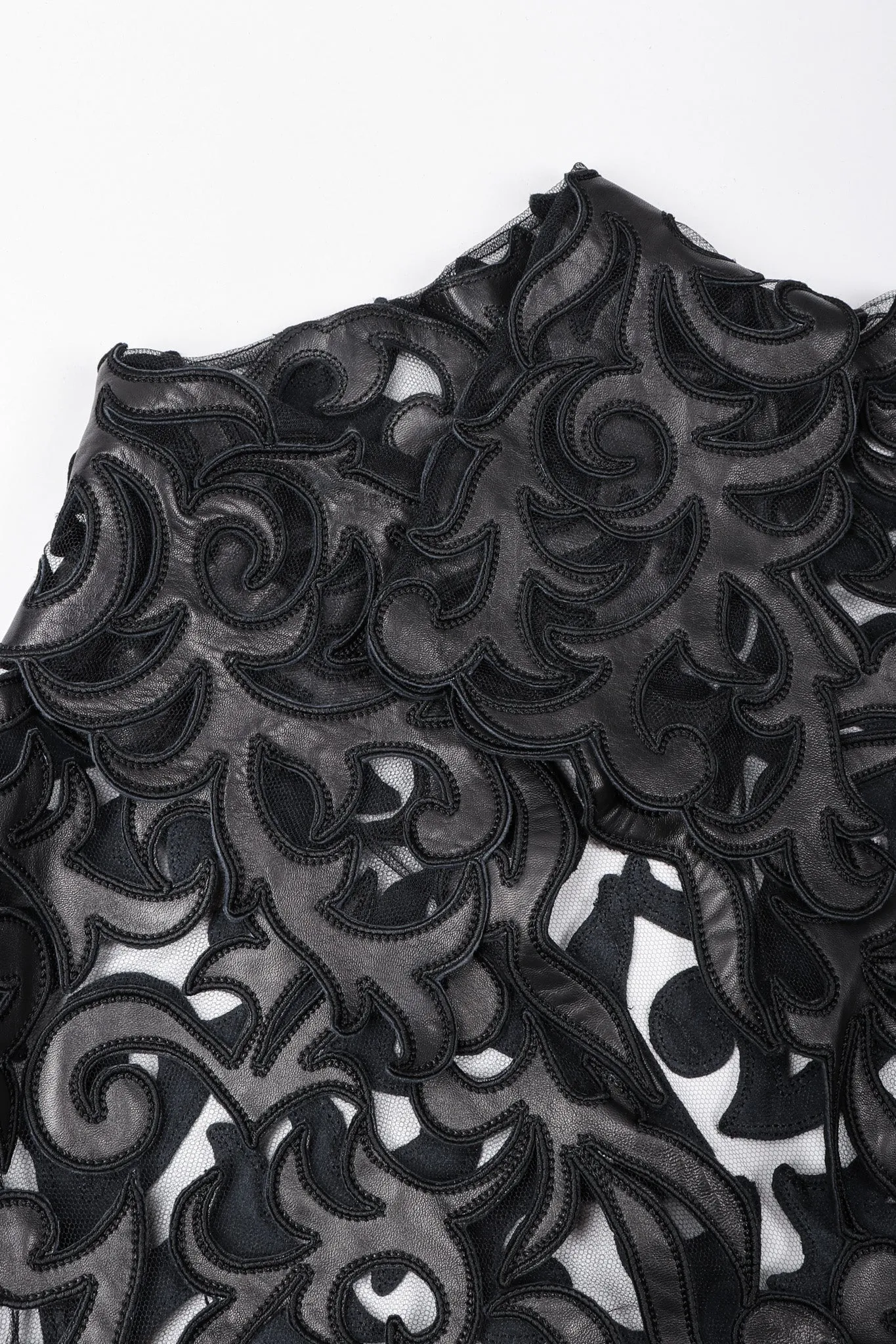 Sheer Leather Appliqué Mesh Blouse