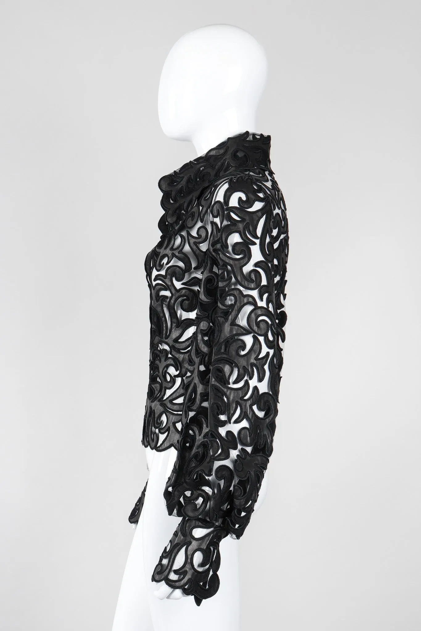 Sheer Leather Appliqué Mesh Blouse