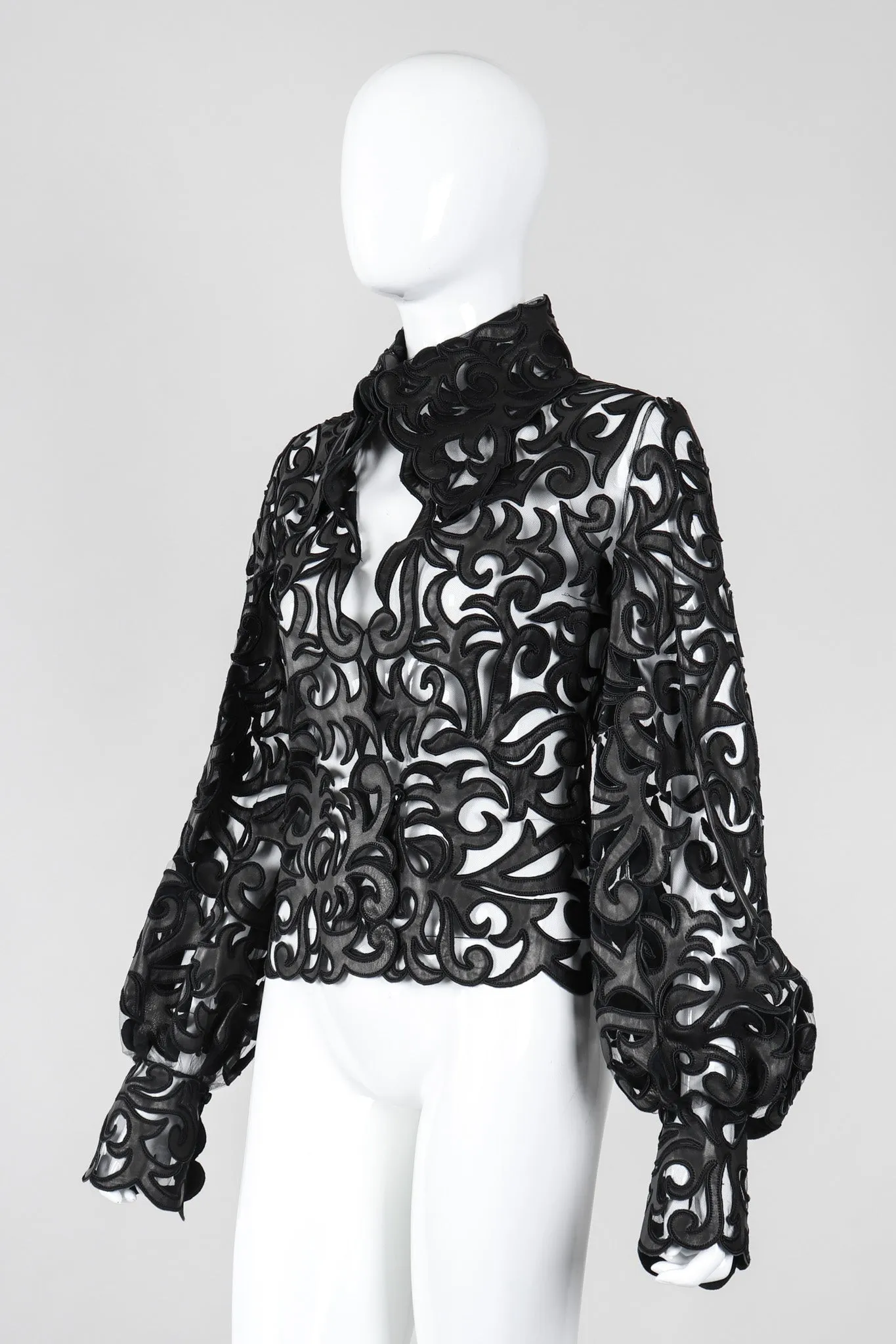 Sheer Leather Appliqué Mesh Blouse