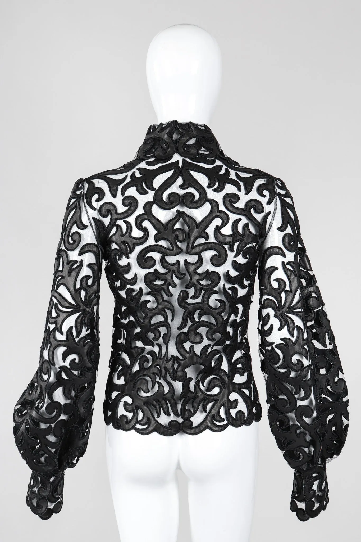 Sheer Leather Appliqué Mesh Blouse