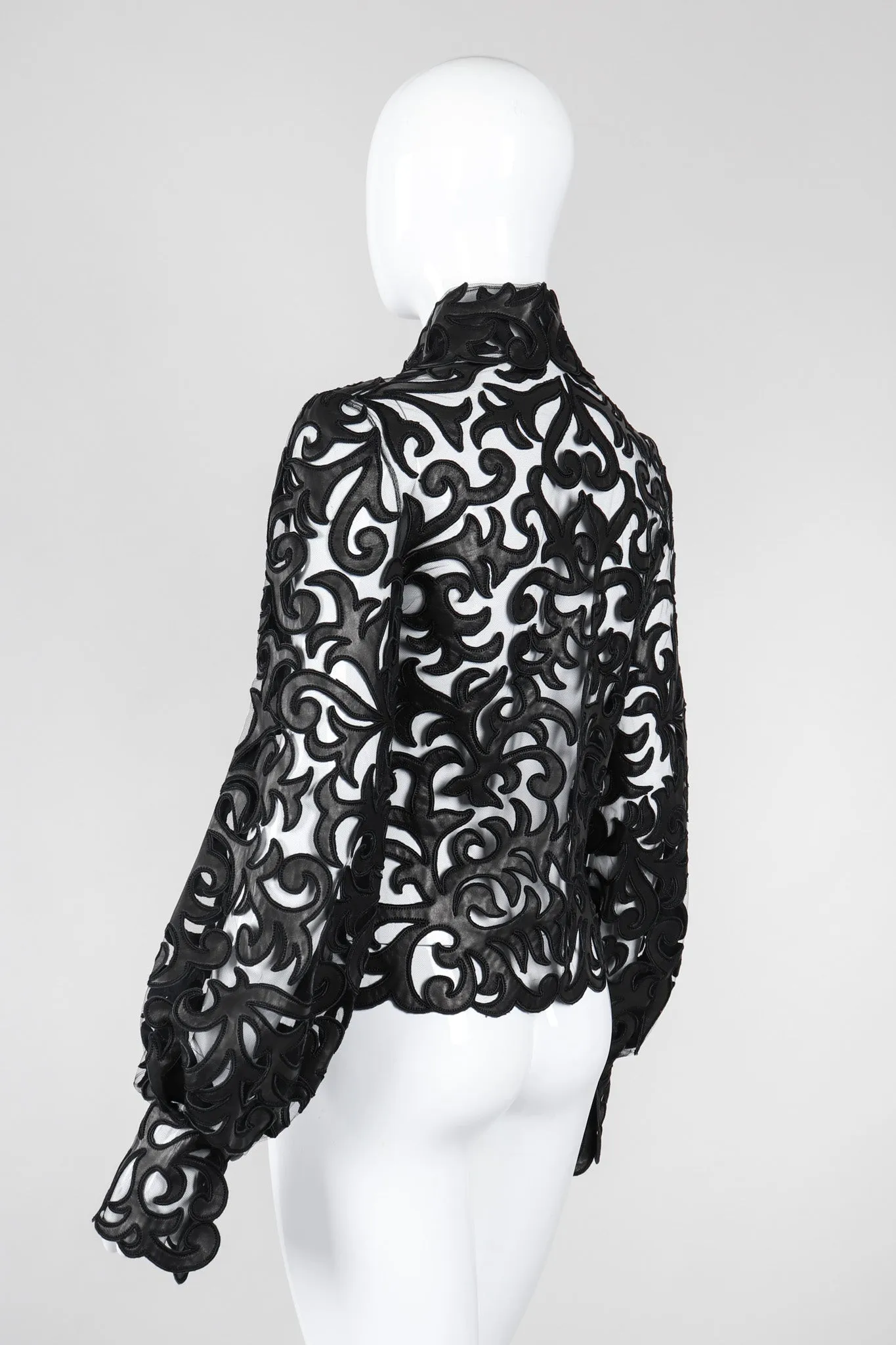 Sheer Leather Appliqué Mesh Blouse