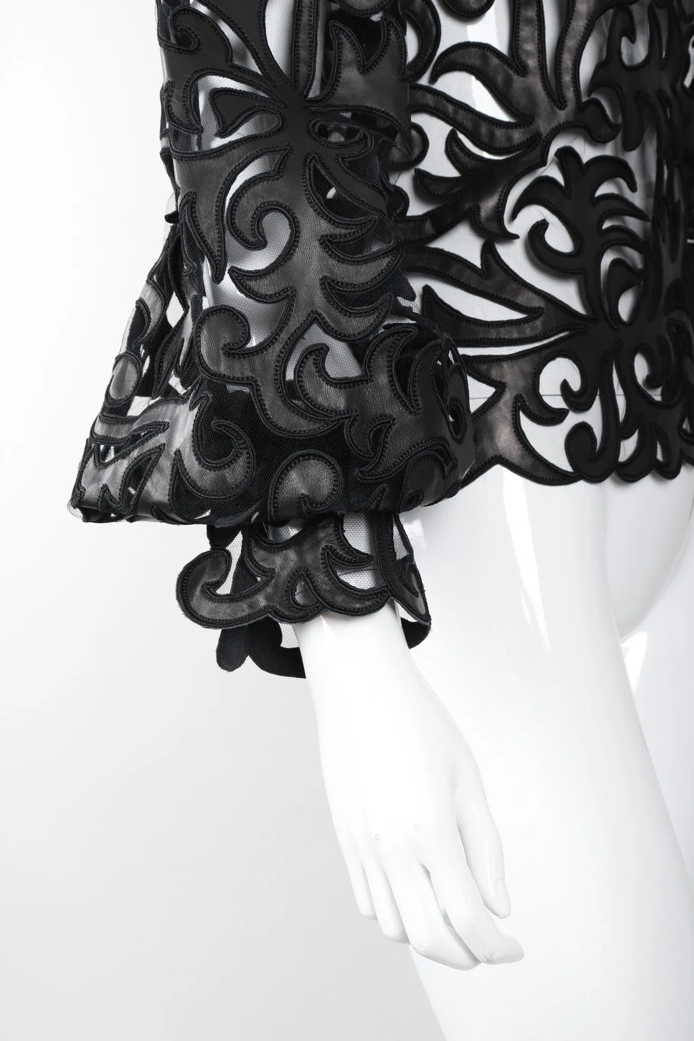 Sheer Leather Appliqué Mesh Blouse