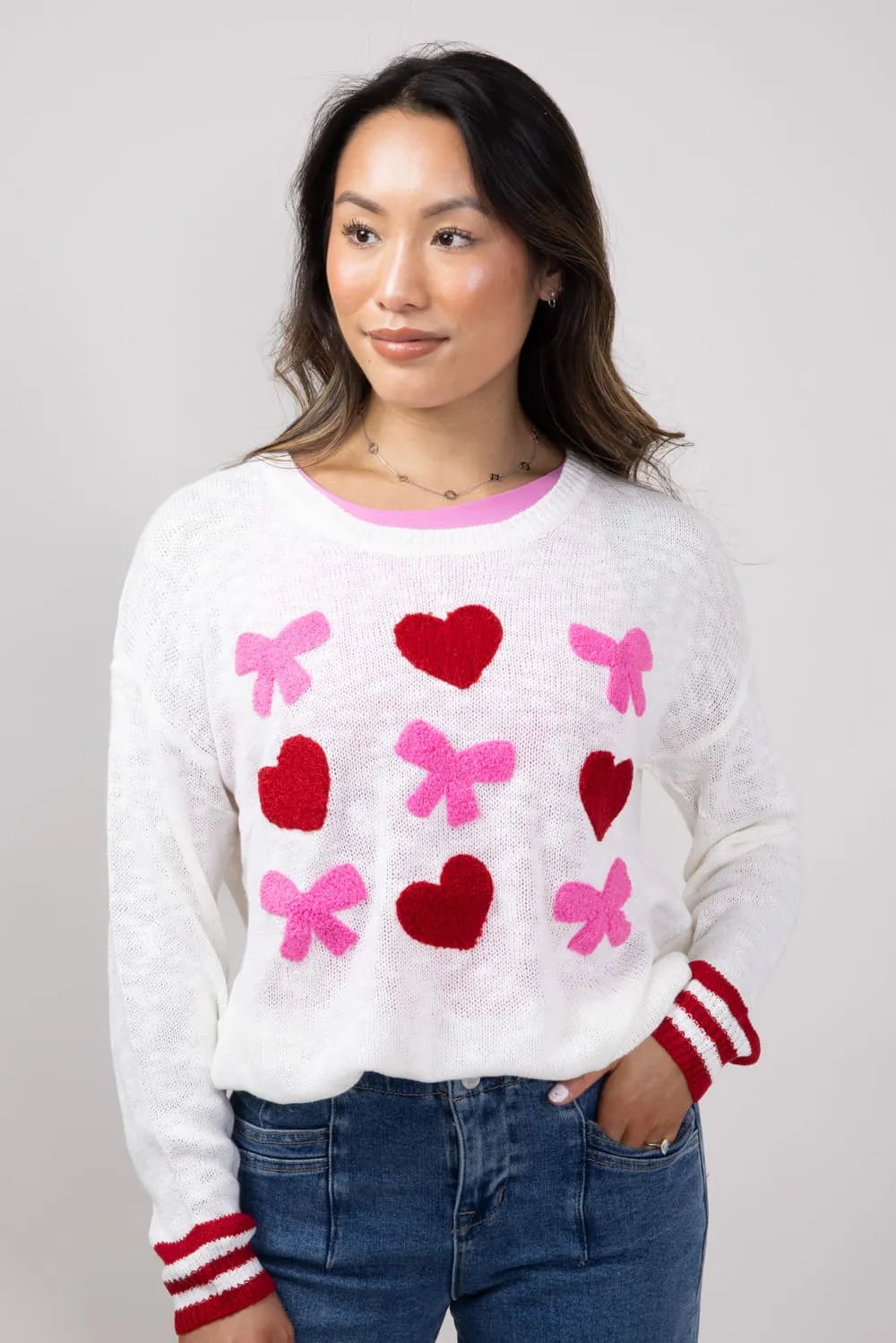 Simply Southern Everyday Valentines Sweater for Women in White | PP-0224-SWTR-EVRYDY-VAL