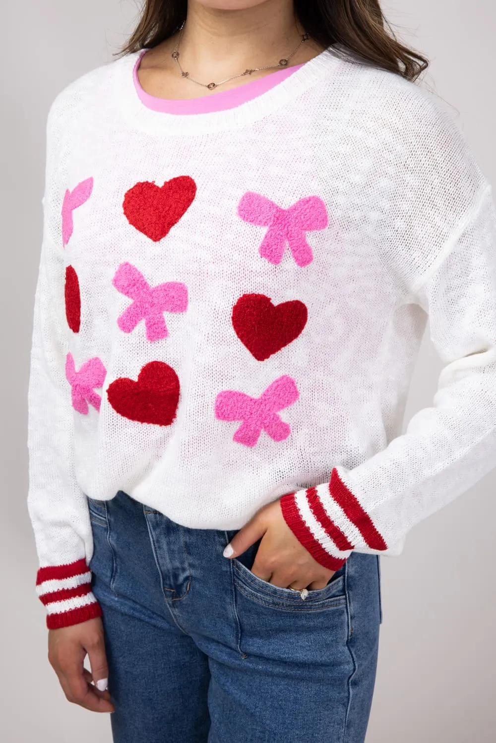 Simply Southern Everyday Valentines Sweater for Women in White | PP-0224-SWTR-EVRYDY-VAL