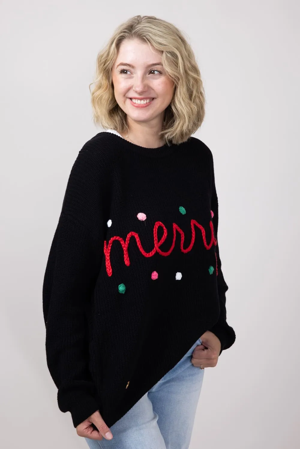 Simply Southern Merry Sweater for Women in Black | PP-0224-SWTR-KNT-MERRYBLACK
