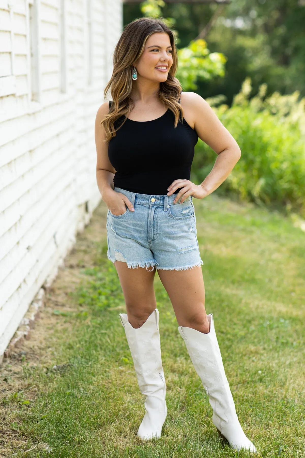 Sneak Peek Light Wash High Rise 90s Shorts
