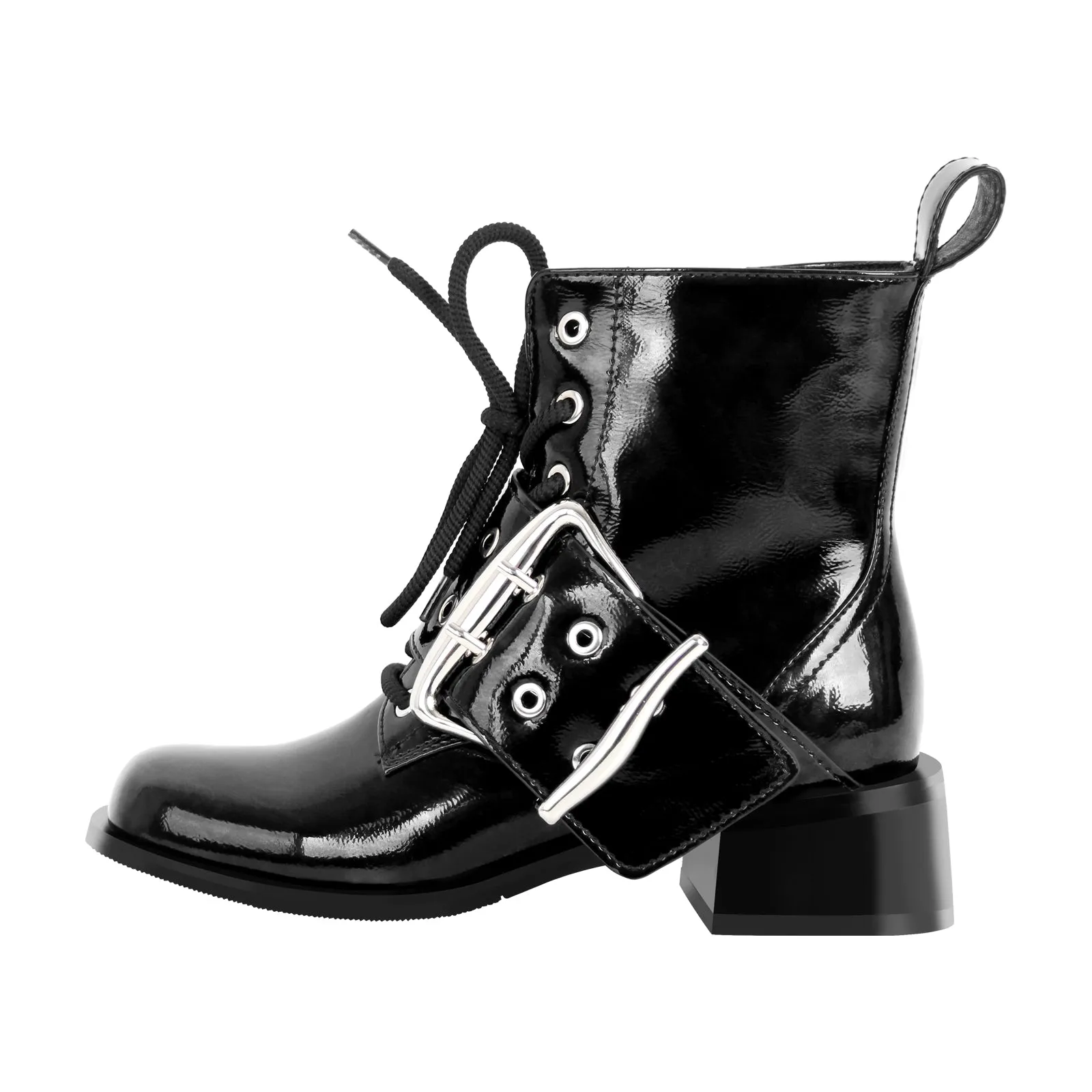 Square Toe Buckle Chunky Heel Ankle Boots