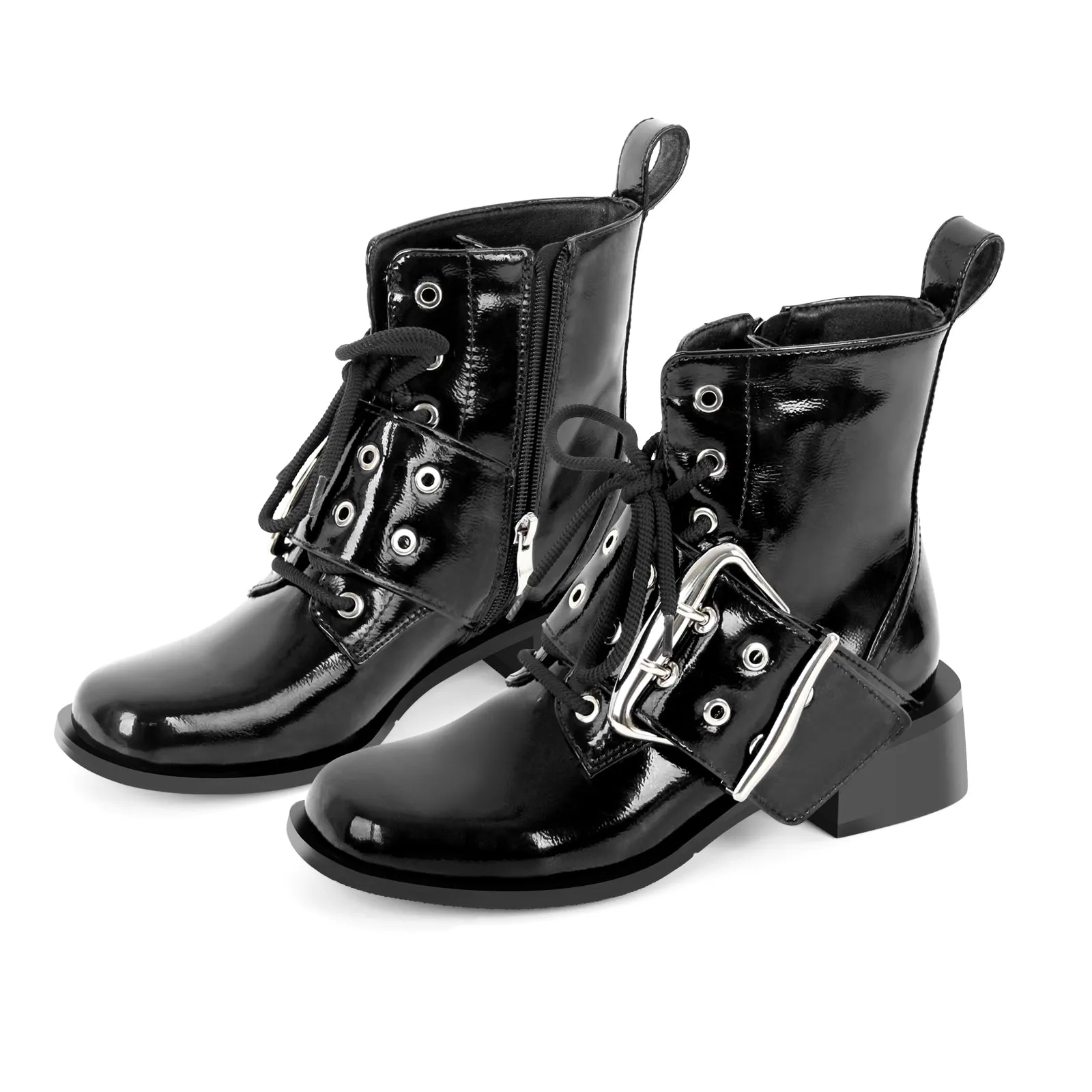 Square Toe Buckle Chunky Heel Ankle Boots