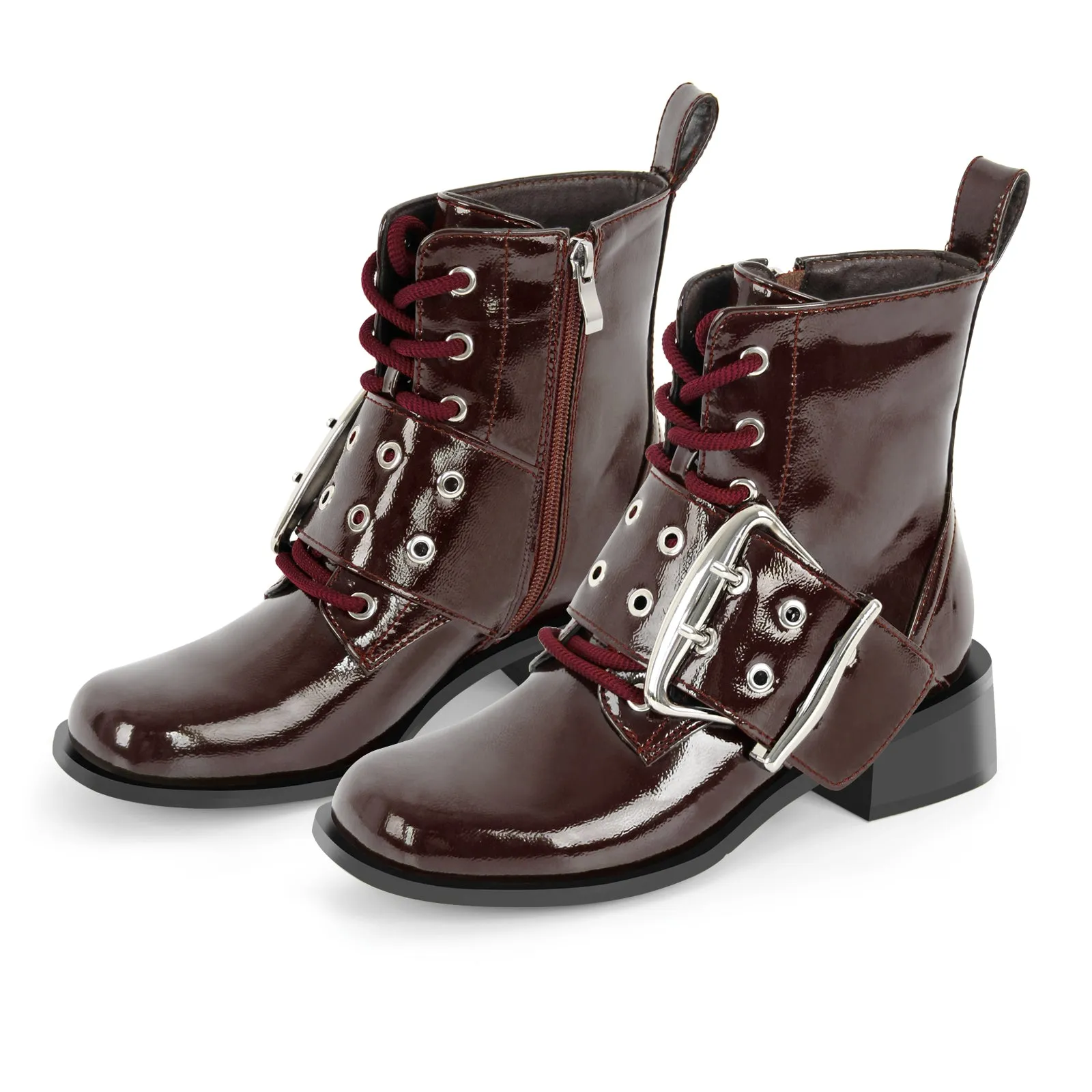 Square Toe Buckle Chunky Heel Ankle Boots