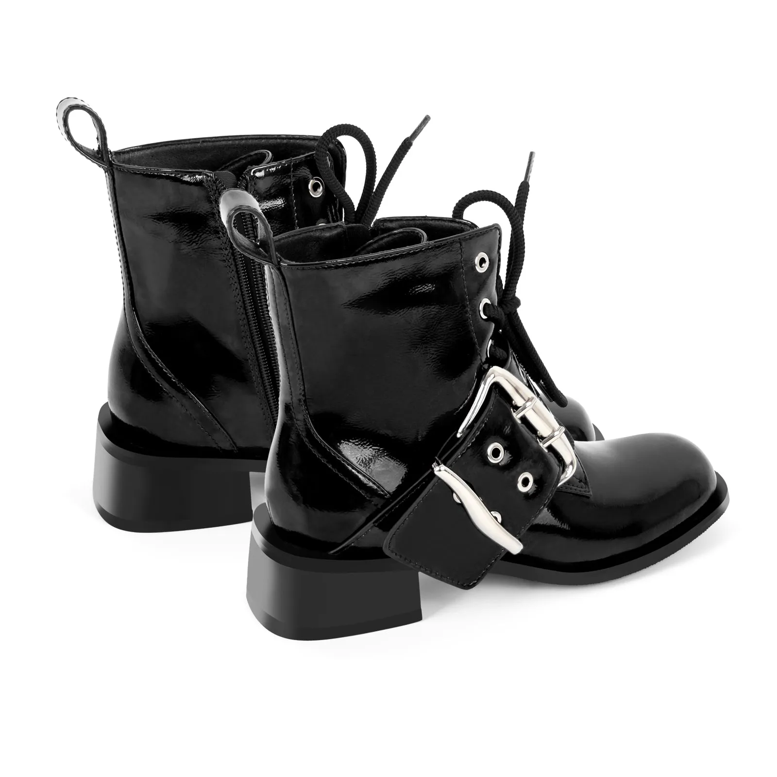 Square Toe Buckle Chunky Heel Ankle Boots