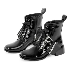 Square Toe Buckle Chunky Heel Ankle Boots