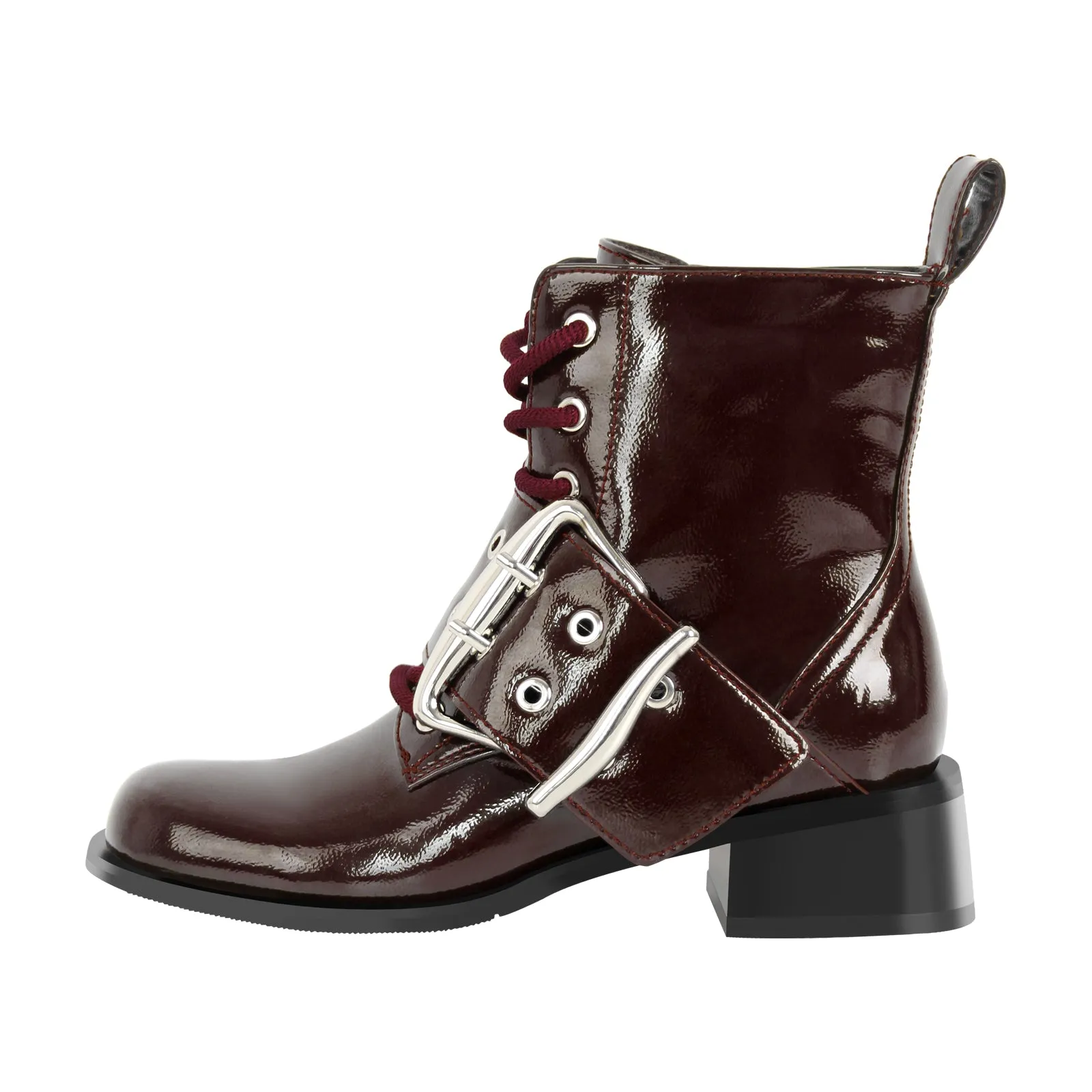Square Toe Buckle Chunky Heel Ankle Boots