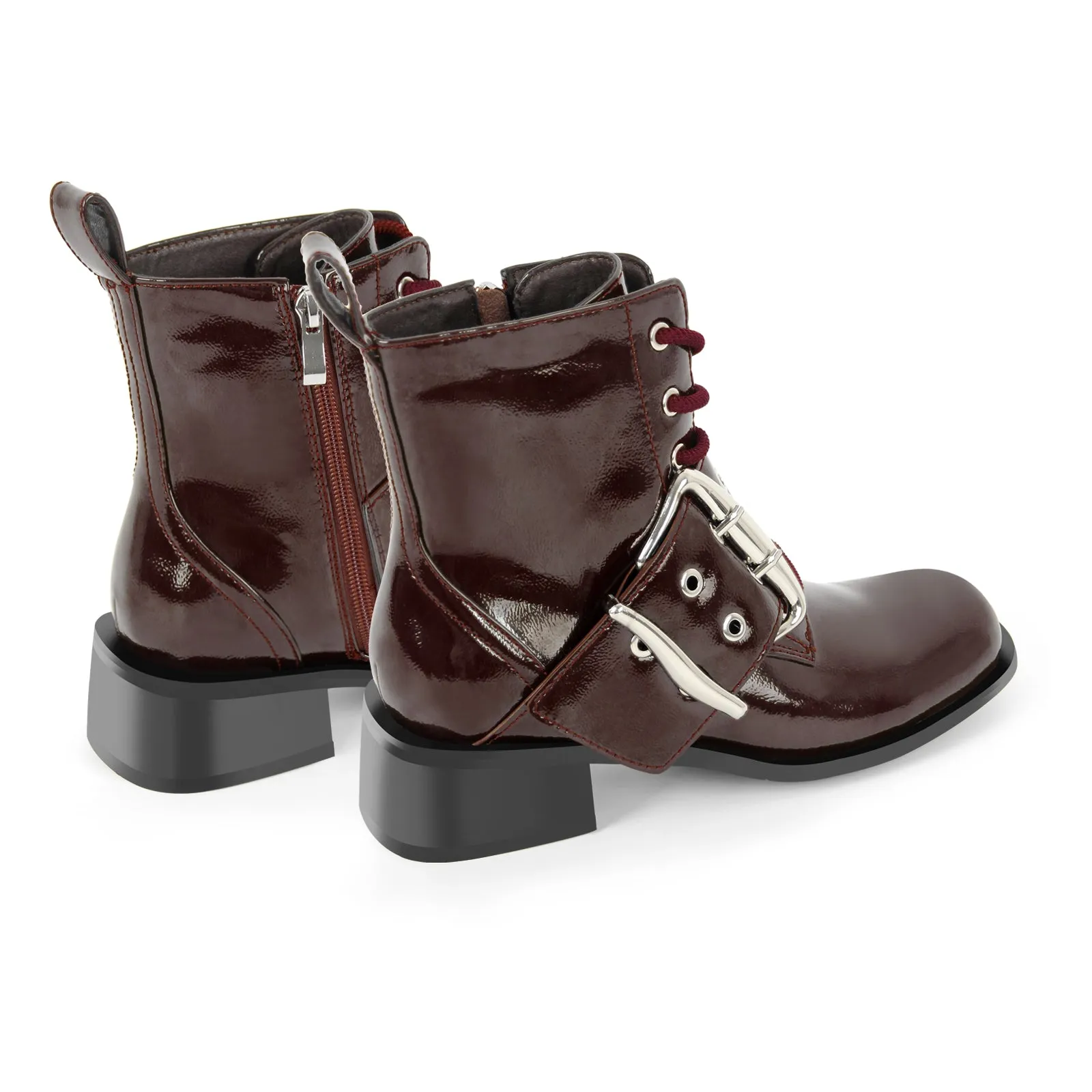 Square Toe Buckle Chunky Heel Ankle Boots