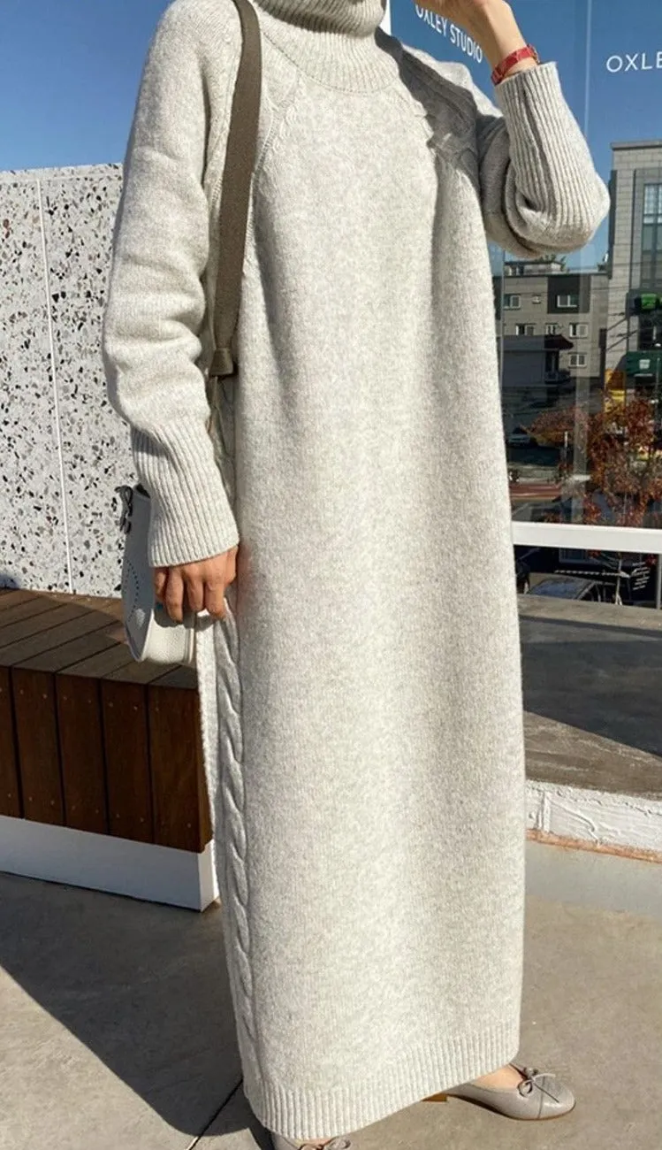 Turtleneck Full Sleeve Oversized Knit Dress